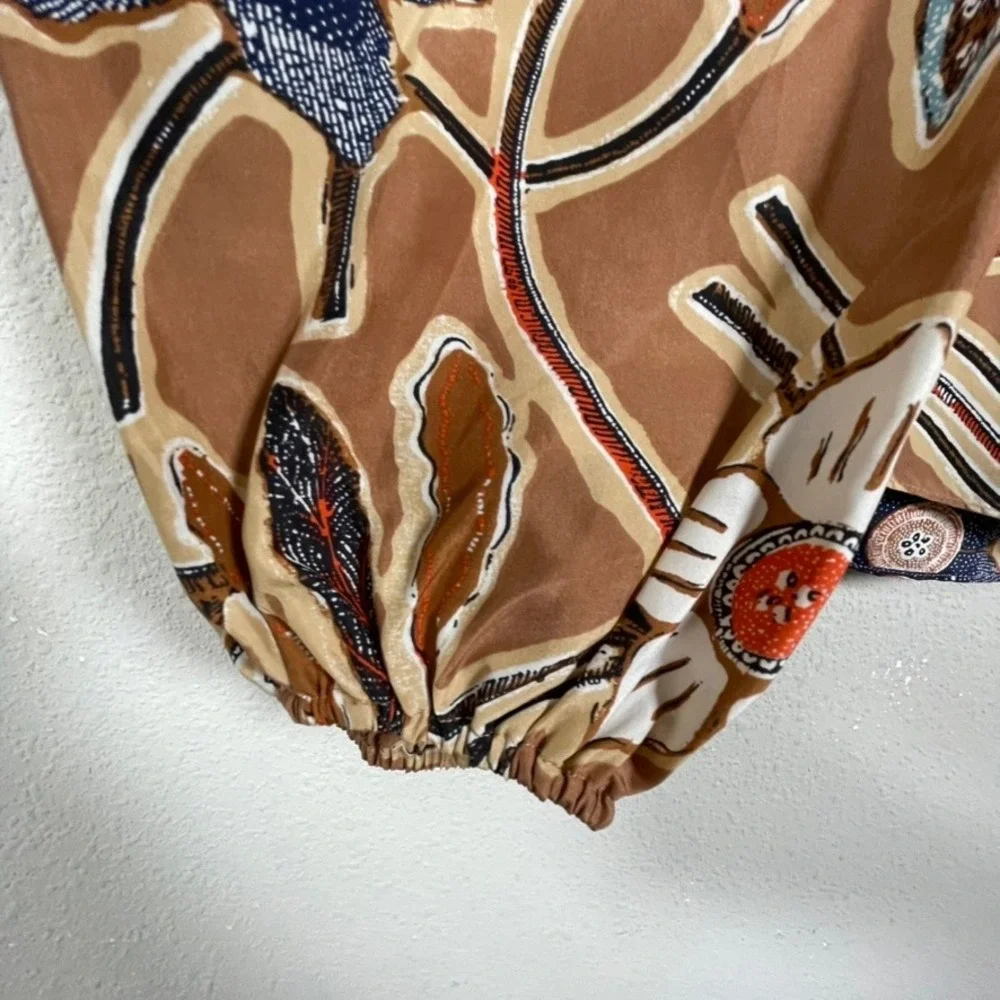 Ulla Johnson Silk Blouse 4 Brown Floral Puff Sleeve Boho Cottagecore Batik Top
